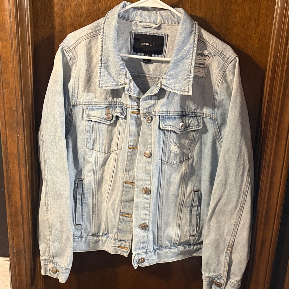 Forever 21 Distressed Light Wash Denim Jacket